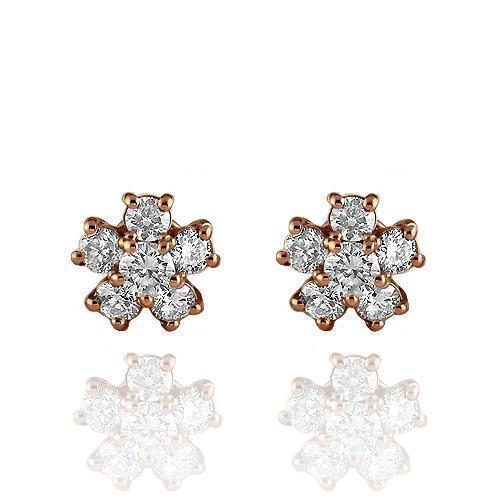 Rose 14K Solid Rose Gold Diamond Stud Earrings 0.60 Ctw