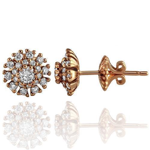 Rose 14K Solid Rose Gold Diamond Stud Earrings 1.02 Ctw