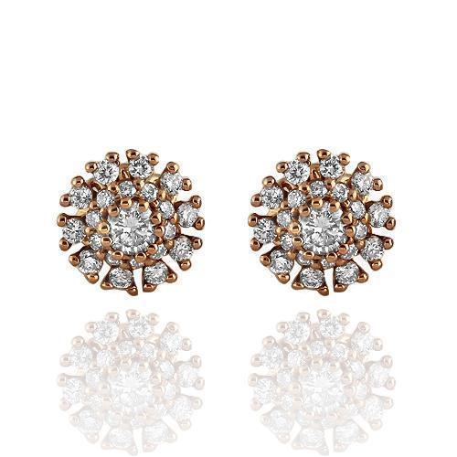 Rose 14K Solid Rose Gold Diamond Stud Earrings 1.02 Ctw