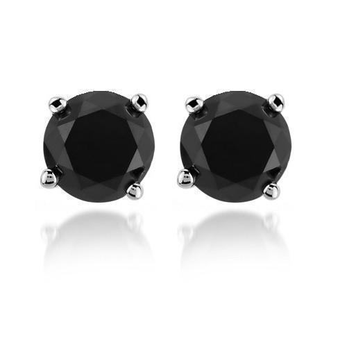14K Solid White Gold  Black Diamond Solitaire Stud Earrings 7.00 Ctw