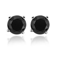 Thumbnail for 14K Solid White Gold  Black Diamond Solitaire Stud Earrings 7.00 Ctw