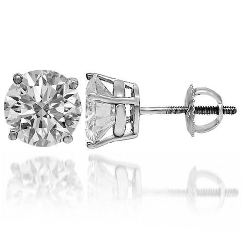 14K Solid White Gold Clarity Enhanced Diamond Solitaire Stud Earrings 4.50 Ctw