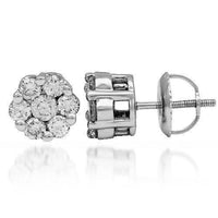 Thumbnail for White 14K Solid White Gold Diamond Cluster Stud Earrings 0.95 Ctw
