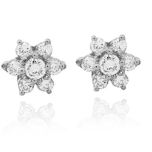 White 14K Solid White Gold Diamond Cluster Stud Earrings 1.00 Ctw