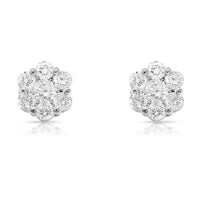 Thumbnail for White 14K Solid White Gold Diamond Cluster Stud Earrings 1.15 Ctw