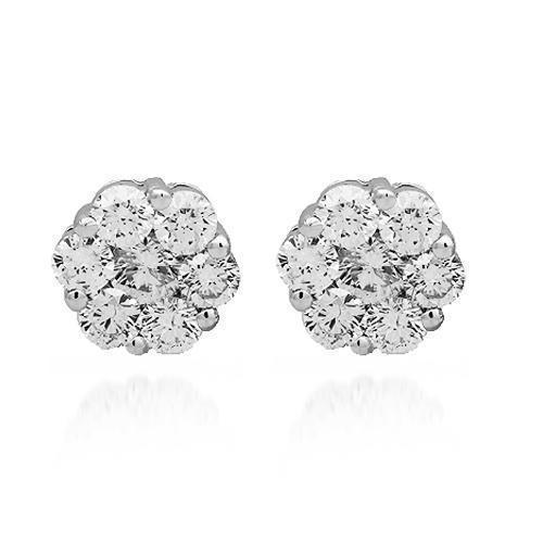 White 14K Solid White Gold Diamond Cluster Stud Earrings 1.43 Ctw