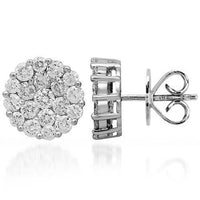 Thumbnail for 14K Solid White Gold Diamond Cluster Stud Earrings 2.50 Ctw