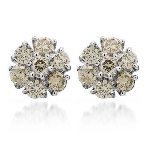 14K Solid White Gold Diamond Cluster Stud Earrings 2.75 Ctw