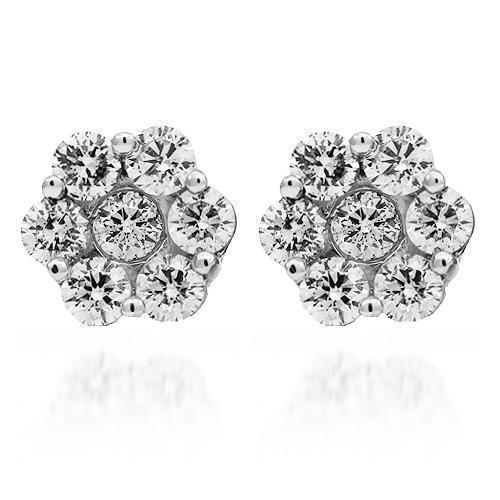 14K Solid White Gold Diamond Cluster Stud Earrings 3.15 Ctw
