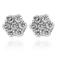 Thumbnail for 14K Solid White Gold Diamond Cluster Stud Earrings 3.15 Ctw