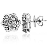 Thumbnail for 14K Solid White Gold Diamond Cluster Stud Earrings 6.30 Ctw
