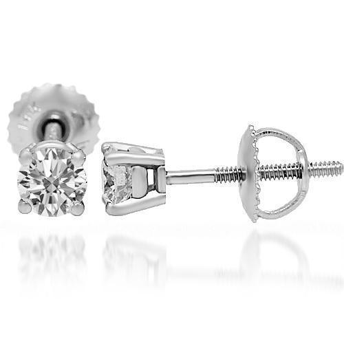 White 14K Solid White Gold Diamond Solitaire Stud Earrings 0.60 Ctw