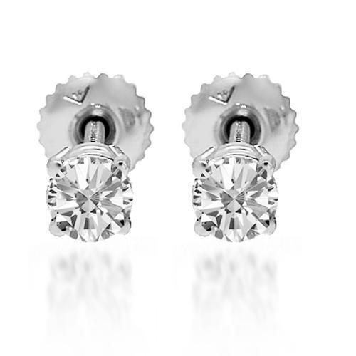 White 14K Solid White Gold Diamond Solitaire Stud Earrings 0.65 Ctw