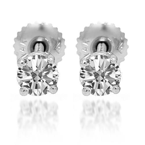 White 14K Solid White Gold Diamond Solitaire Stud Earrings 0.75 Ctw