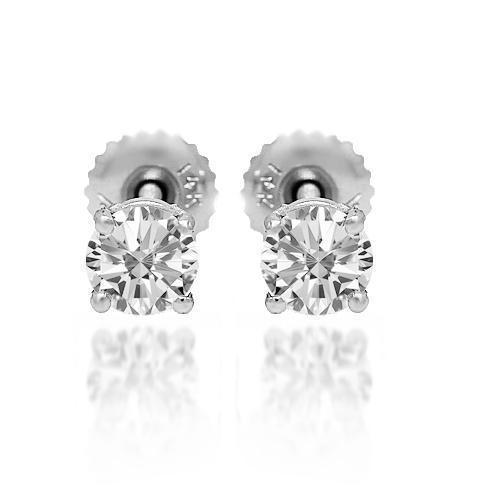 White 14K Solid White Gold Diamond Solitaire Stud Earrings 0.85 Ctw