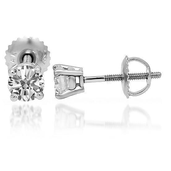 White 14K Solid White Gold Diamond Solitaire Stud Earrings 0.95 Ctw