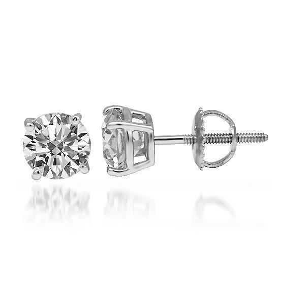 14K Solid White Gold Diamond Solitaire Stud Earrings 1.13 Ctw