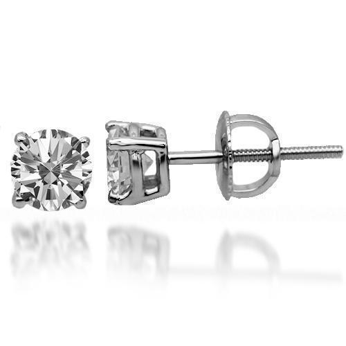 14K Solid White Gold Diamond Solitaire Stud Earrings 1.30 Ctw