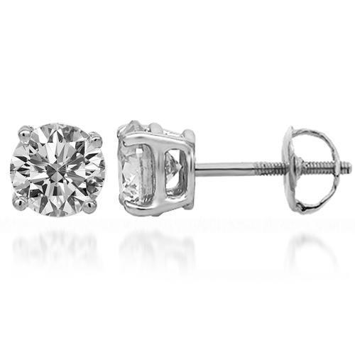 14K Solid White Gold Diamond Solitaire Stud Earrings 1.47 Ctw