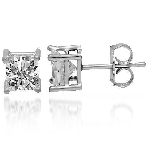 14K Solid White Gold Diamond Solitaire Stud Earrings 1.50 Ctw