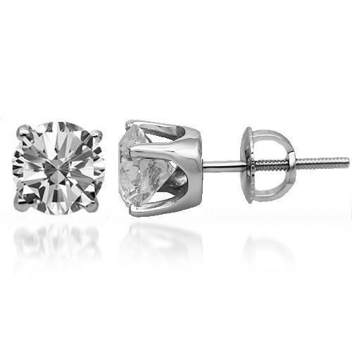 14K Solid White Gold Diamond Solitaire Stud Earrings 2.02 Ctw