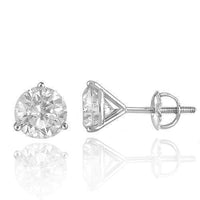 Thumbnail for 14K Solid White Gold Diamond Stud 3-Prong Earrings