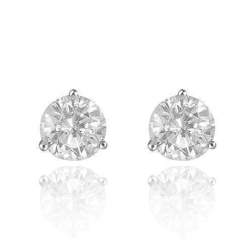 14K Solid White Gold Diamond Stud 3-Prong Earrings