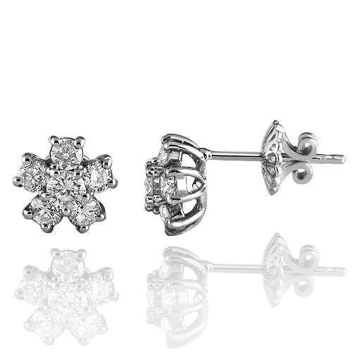 White 14K Solid White Gold Diamond Stud Earrings 0.60 Ctw