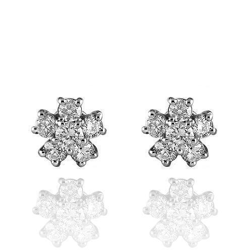 White 14K Solid White Gold Diamond Stud Earrings 0.60 Ctw