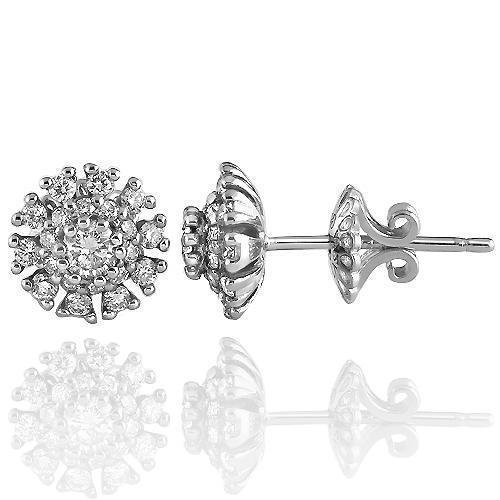 White 14K Solid White Gold Diamond Stud Earrings 1.02  Ctw