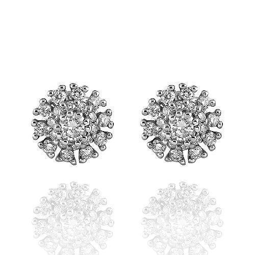 White 14K Solid White Gold Diamond Stud Earrings 1.02  Ctw