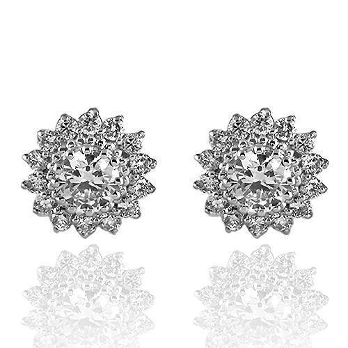 14K Solid White Gold Diamond Stud Earrings 1.80 Ctw