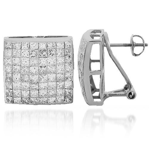 14K Solid White Gold Diamond Stud Earrings 4.16 Ctw