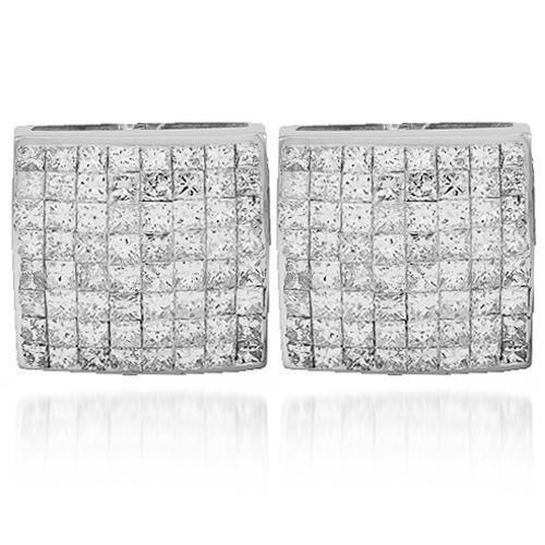 14K Solid White Gold Diamond Stud Earrings 4.16 Ctw