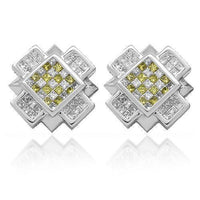 Thumbnail for 14K Solid White Gold Diamond Stud Earrings with Yellow Diamonds 1.95 Ctw