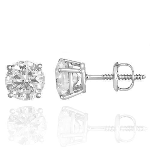 14K Solid White Gold GAI Certified  Diamond Stud 4-Prong Earrings 3.14 Ctw