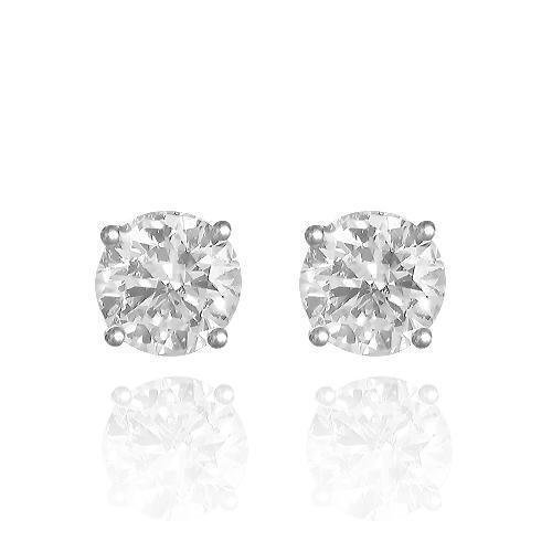 14K Solid White Gold GAI Certified  Diamond Stud 4-Prong Earrings 3.14 Ctw