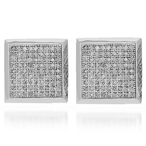 White 14K Solid White Gold Mens Diamond Stud Earrings 1.10 Ctw