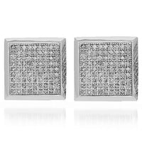 Thumbnail for White 14K Solid White Gold Mens Diamond Stud Earrings 1.10 Ctw