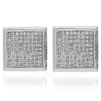 Thumbnail for White 14K Solid White Gold Mens Diamond Stud Earrings 1.10 Ctw