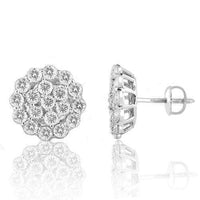 Thumbnail for 14K Solid White Gold Round Cut Diamond Cluster Earrings 3.00 Ctw