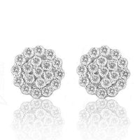 Thumbnail for 14K Solid White Gold Round Cut Diamond Cluster Earrings 3.00 Ctw