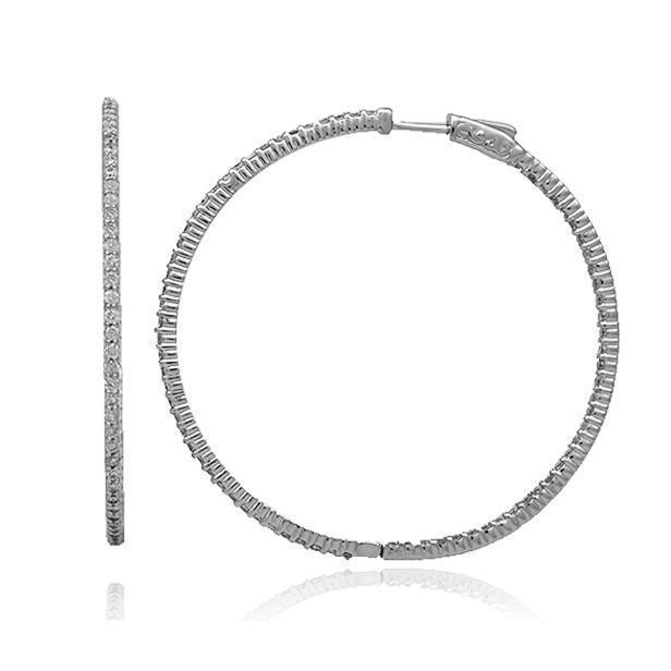 White 14K Solid White Gold Womens Diamond Hoop Earrings 1.25 Ctw