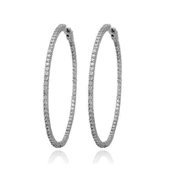 White 14K Solid White Gold Womens Diamond Hoop Earrings 1.25 Ctw