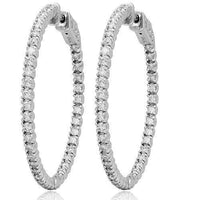 Thumbnail for 14K Solid White Gold Womens Diamond Hoop Earrings 1.75 Ctw