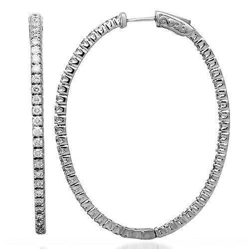 14K Solid White Gold Womens Diamond Hoop Earrings 3.00 Ctw