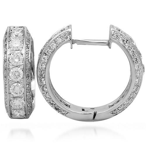 14K Solid White Gold Womens Diamond Hoop Earrings 4.50 Ctw