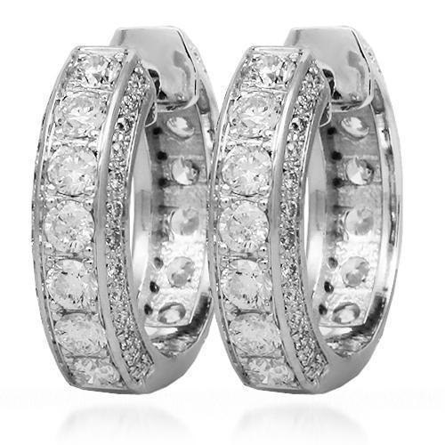 14K Solid White Gold Womens Diamond Hoop Earrings 4.50 Ctw