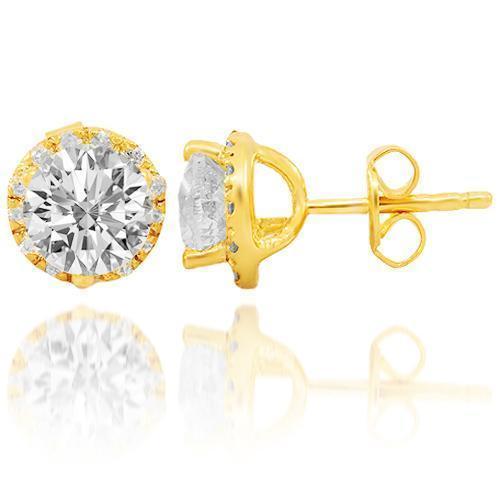 14K Solid Yellow Gold Clarity Enhanced Diamond Stud Earrings 2.63 Ctw