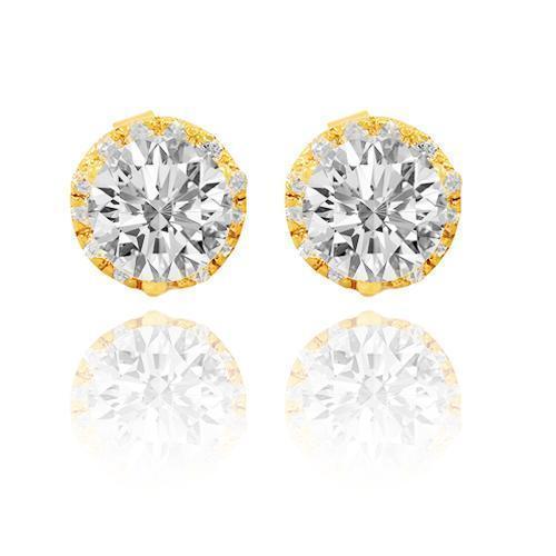 14K Solid Yellow Gold Clarity Enhanced Diamond Stud Earrings 2.63 Ctw